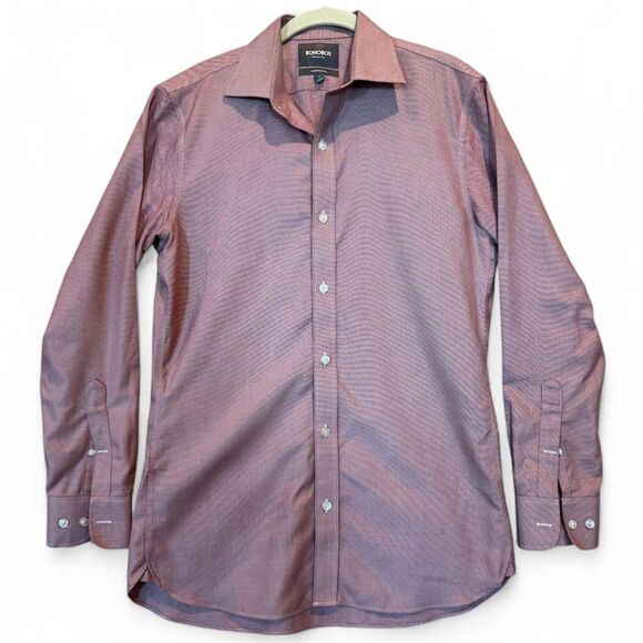 Bonobos Wrinkle-Free Tailored Slim Fit Shirt Maroon Micro Houndstooth 15.5 34 - Picture 1 of 9